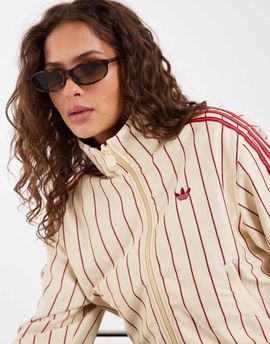adidas Originals adidas Originals Firebird pinstripe reversible jacket in warm vanilla and red-Neutral