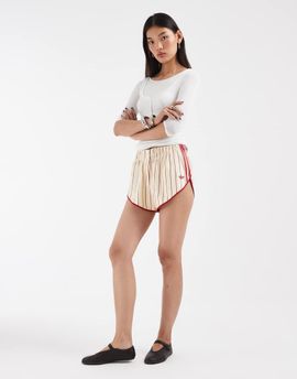 adidas Originals adidas Originals Firebird pinstripe shorts in warm vanilla and red-Neutral