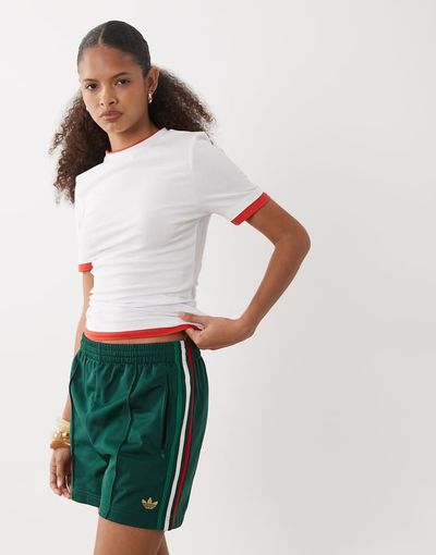 adidas Originals adidas Originals Firebird shorts in dark green and red