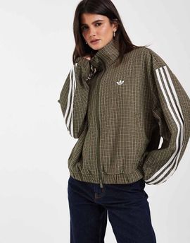 adidas Originals adidas Originals funnel neck track top in khaki check-Green