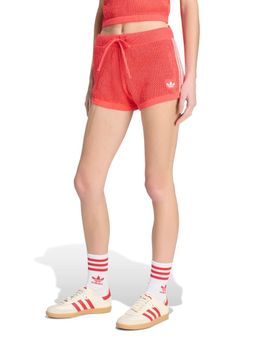 adidas Originals adidas Originals knitted crochet shorts in lucid red
