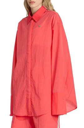 adidas Originals adidas Originals Oversize Long Sleeve Nylon Button-Up Mini Shirtdress