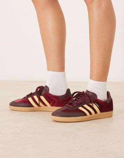 adidas Originals adidas Originals Samba OG sneakers in velvet burgundy and yellow-Red