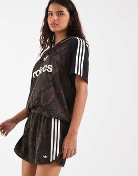 adidas Originals adidas Originals snake print satin shorts in dark brown