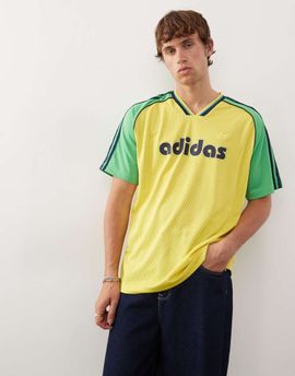 adidas Originals adidas Originals Sport jersey top in yellow and green
