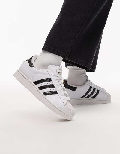 adidas Originals adidas Originals Superstar II sneakers in white and snake-print black