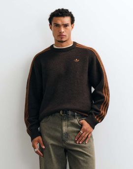 adidas Originals adidas Originals three stripe fluffy knit sweater in aurora coffee-Brown