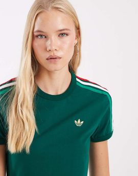 adidas Originals adidas Originals three stripe T-shirt in dark green