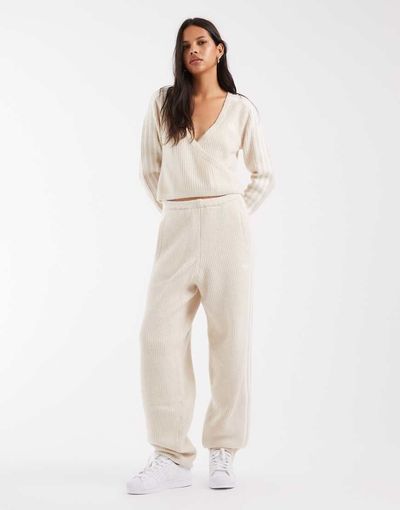 adidas Originals adidas Originals x Jennie knitted cuffed track pants in light beige-NEUTRAL
