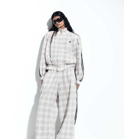 adidas Originals x ASOS adidas Originals x ASOS balloon pants in cream plaid seersucker-White
