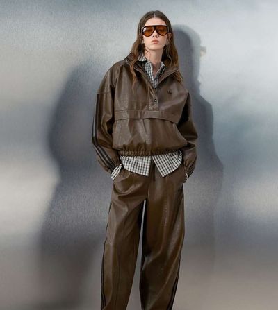 adidas Originals x ASOS adidas Originals x ASOS barrel leg sweatpants in brown faux leather