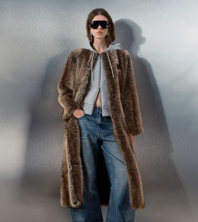 adidas Originals x ASOS adidas Originals x ASOS oversized faux fur coat in brown with jersey hood detail