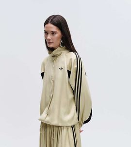 adidas Originals x ASOS adidas Originals x ASOS oversized funnel neck track top in buttermilk satin-Neutral