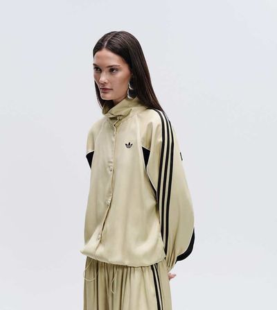 adidas Originals x ASOS adidas Originals x ASOS oversized funnel neck track top in buttermilk satin-Neutral