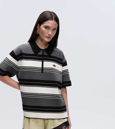 adidas Originals x ASOS adidas Originals x ASOS oversized knit polo shirt in khaki stripe-Green