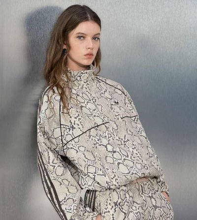 adidas Originals x ASOS adidas Originals x ASOS oversized track jacket in beige snake print-Gray