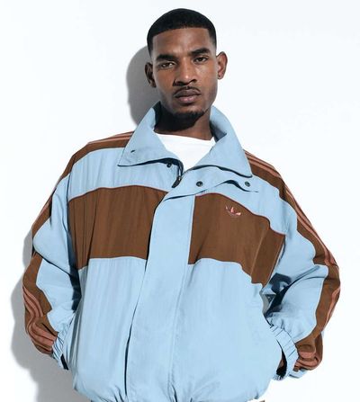 adidas Originals x ASOS adidas Originals x ASOS oversized track jacket in blue color block nylon