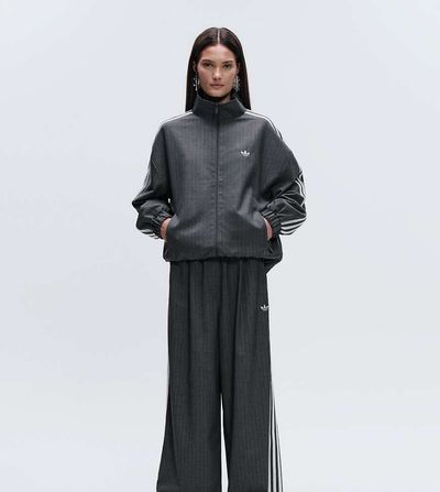 adidas Originals x ASOS adidas Originals x ASOS oversized wide leg track pants in gray pin stripe