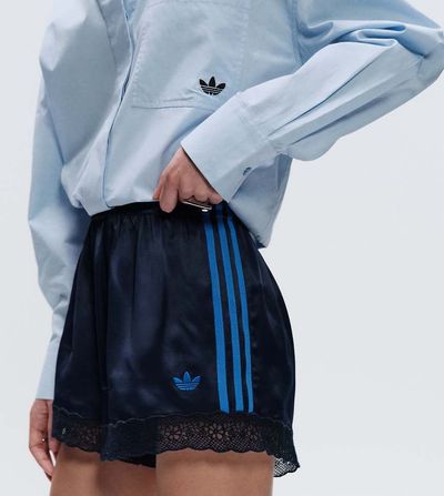 adidas Originals x ASOS adidas Originals x ASOS regular fit lace hem shorts in navy satin