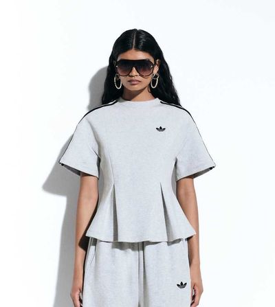 adidas Originals x ASOS adidas Originals x ASOS t-shirt with waist detail in gray sweatshirt fabric