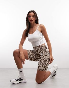 adidas performance adidas Performance Optime legging shorts in leopard print-Brown