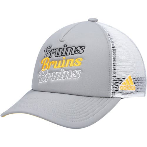 adidas Women's adidas Gray/White Boston Bruins Foam Trucker Snapback Hat 