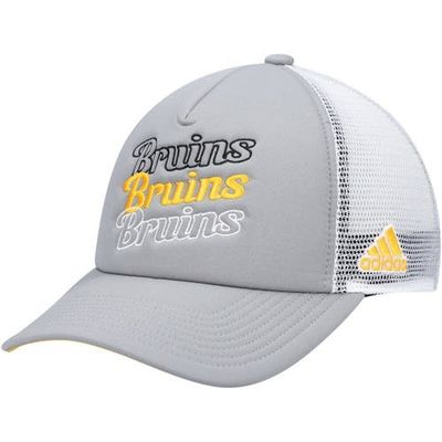 adidas Women's adidas Gray/White Boston Bruins Foam Trucker Snapback Hat 
