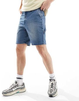 ADPT ADPT loose fit denim cargo shorts in mid wash-Blue