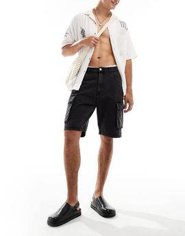 ADPT ADPT loose fit denim cargo shorts in washed black