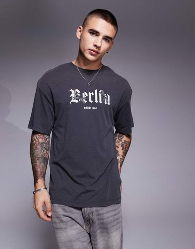 ADPT ADPT oversized Berlin print t-shirt in washed gray