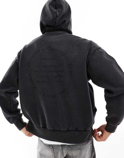 ADPT ADPT oversized hoodie with back print in black acid wash