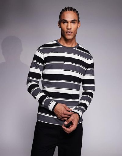 ADPT ADPT oversized long sleeve t-shirt in gray stripes-White