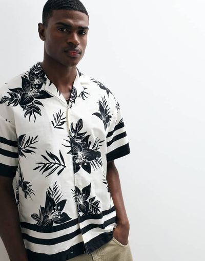 ADPT ADPT oversized revere collar shirt with floral print in black