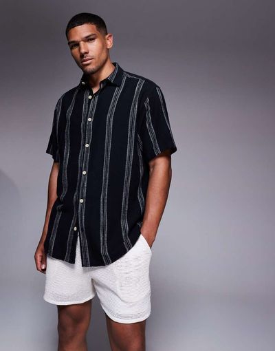 ADPT ADPT oversized short sleeve shirt in black stripes