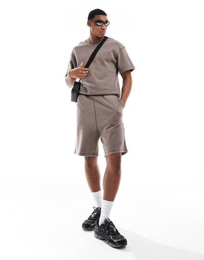 ADPT ADPT oversized sweat shorts in washed beige - part of a set-Neutral