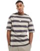 ADPT ADPT oversized T-shirt in washed beige stripe-Neutral - 1