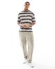ADPT ADPT oversized T-shirt in washed beige stripe-Neutral - 2