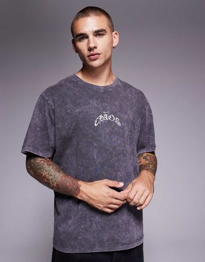 ADPT ADPT oversized T-shirt with back print in washed gray