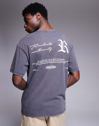 ADPT ADPT oversized T-shirt with gothic text backprint in dark gray