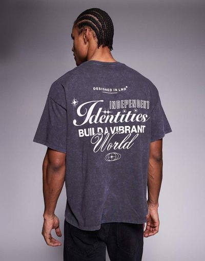 ADPT ADPT oversized t-shirt with identities back and chest prints in washed black-Gray