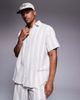 ADPT ADPT oversized textured shirt in cream stripe-White - 1