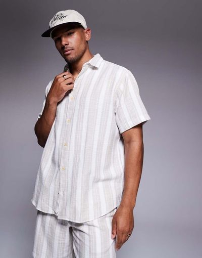 ADPT ADPT oversized textured shirt in cream stripe-White