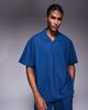 ADPT ADPT split neck texture polo shirt in denim blue - 1