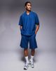 ADPT ADPT split neck texture polo shirt in denim blue - 2