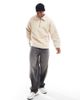 ADPT ADPT teddy fleece collared half zip in cream-White - 1