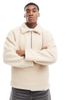 ADPT ADPT teddy fleece collared half zip in cream-White - 4