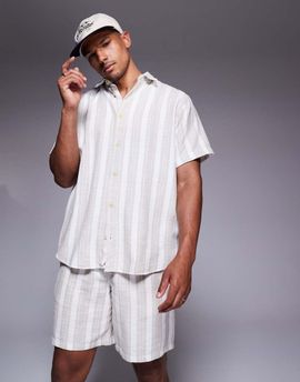 ADPT ADPT textured shorts in cream stripes-White