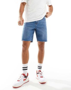 ADPT ADPT wide fit cut off denim shorts in mid wash-Blue
