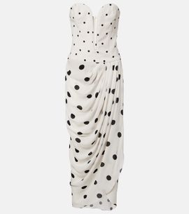 Adriana Degreas Adriana Degreas Draped polka-dot bustier dress