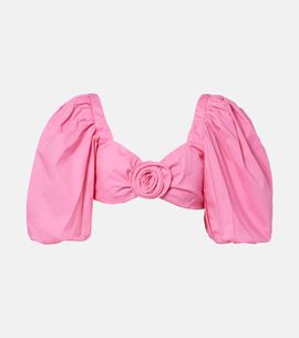 Adriana Degreas Adriana Degreas Floral-appliquÃ© cotton-blend crop top